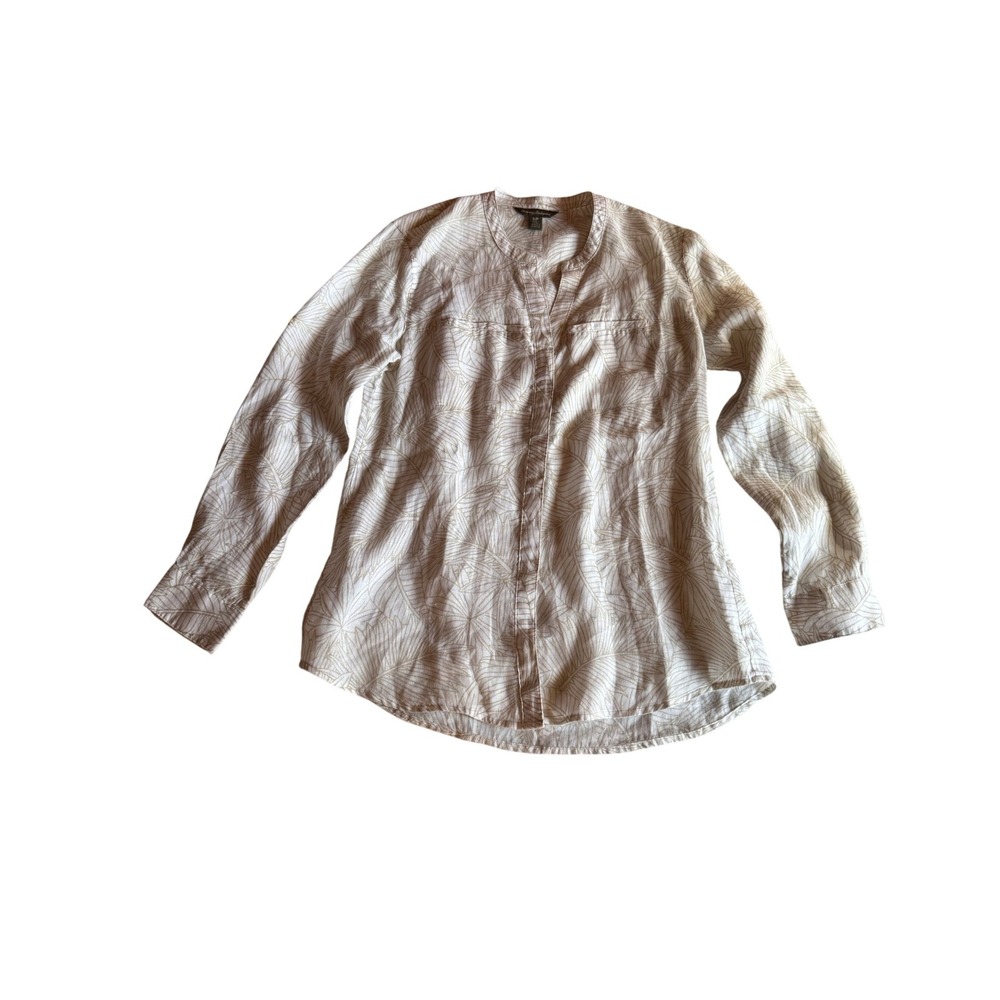 Tommy Bahama Womens Small Linen Palm Leaf Print Long Sleeve Button Down Shirt